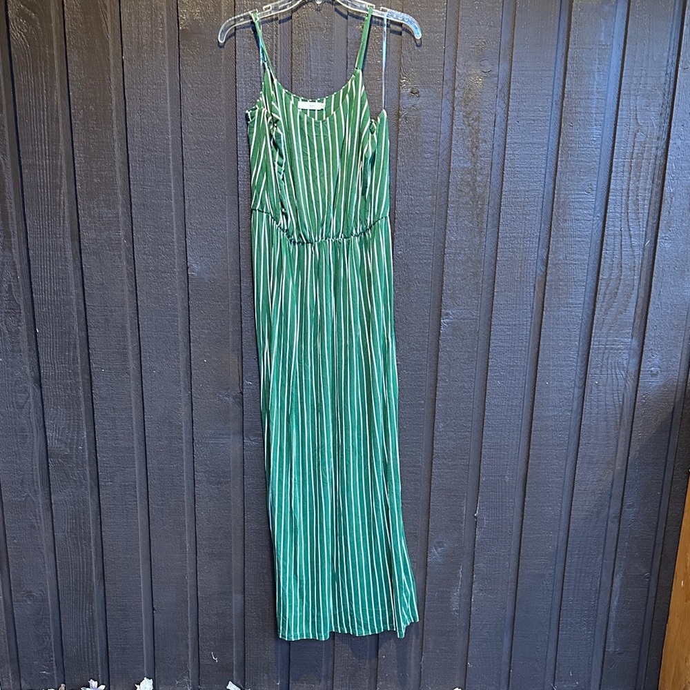 Lush Green and White Striped Maxi Dress